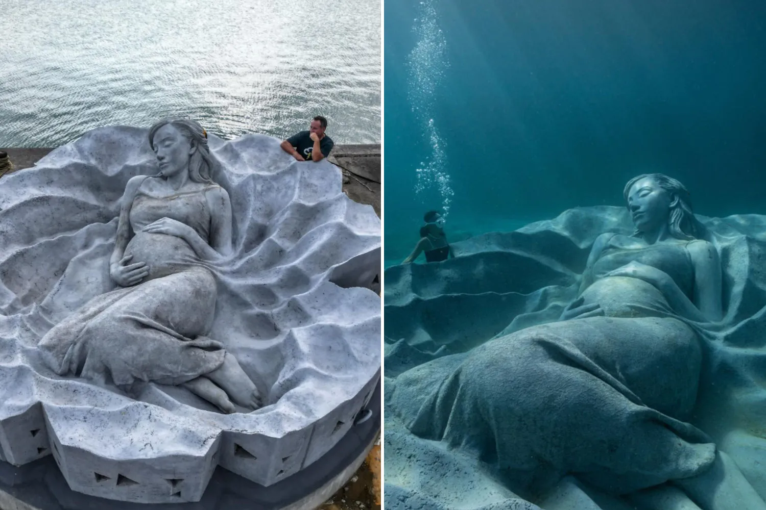 Nelle acque del Giappone c'è una gigantesca scultura femminile sottomarina (che si trasforma in habitat per coralli e pesci)