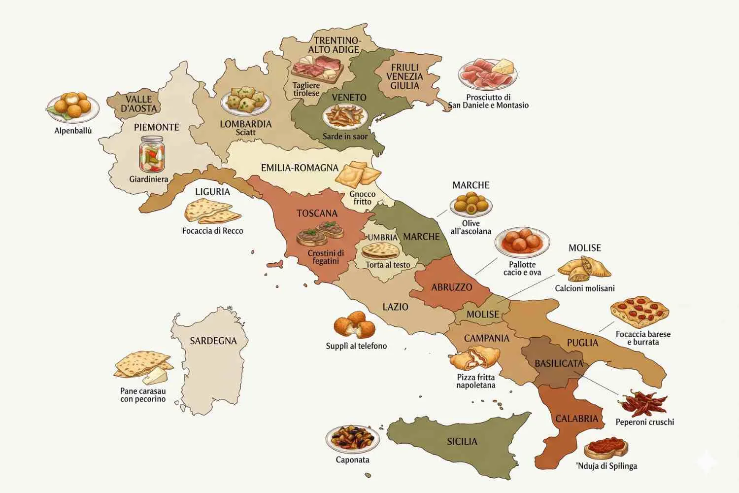 Gli antipasti tipici della tradizione italiana regione per regione: la mappa completa. C’è anche il tuo preferito?