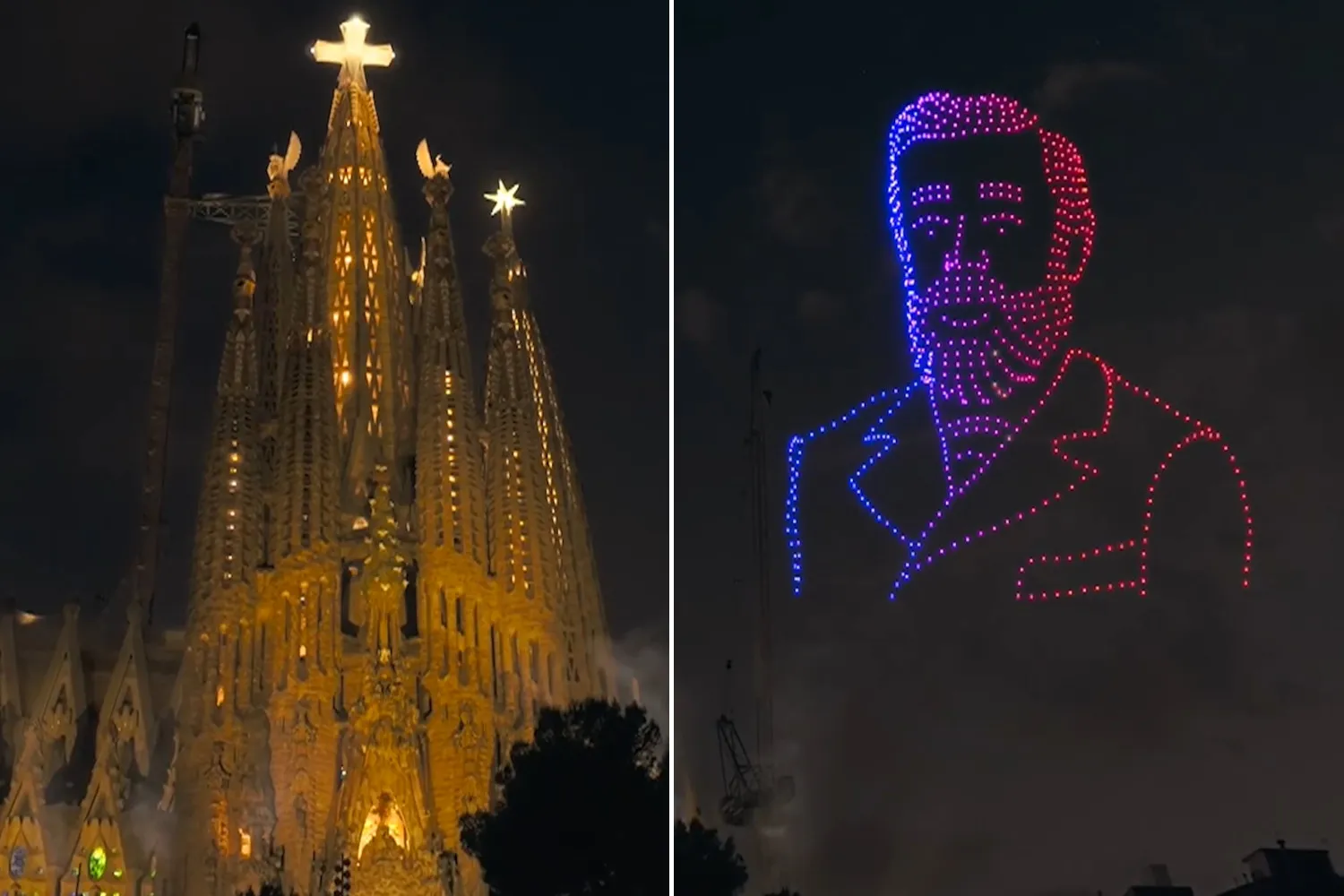 Inaugurata la torre più alta della Sagrada Familia, droni disegnano il volto di Gaudì in cielo: ma l’opera quando sarà davvero finita?