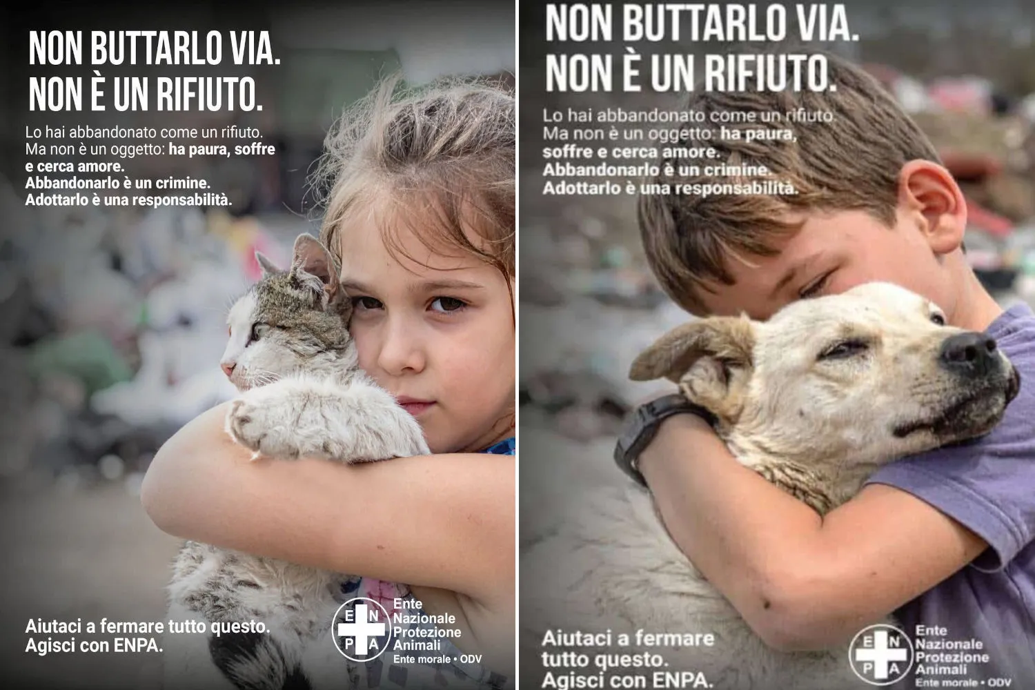“Non buttarlo via. Non è un rifiuto”: la potente campagna di ENPA contro l’abbandono di cani e gatti per le vacanze estive