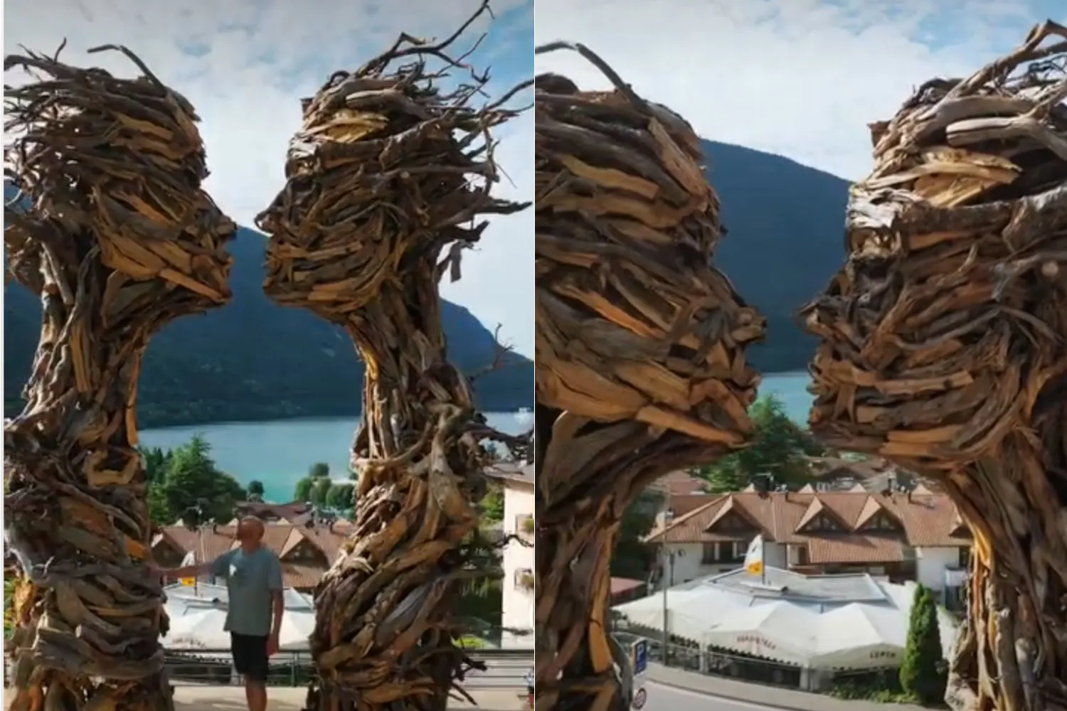 Dalle ferite della tempesta Vaia nasce "Il bacio": a Molveno la nuova affascinante scultura di Marco Martalar celebra l'amore