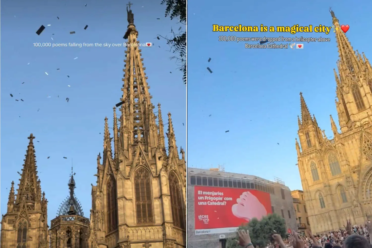 “Bombardamento di poesie” a Barcellona: 100mila versi lanciati dagli aerei sopra al luogo simbolo della distruzione franchista