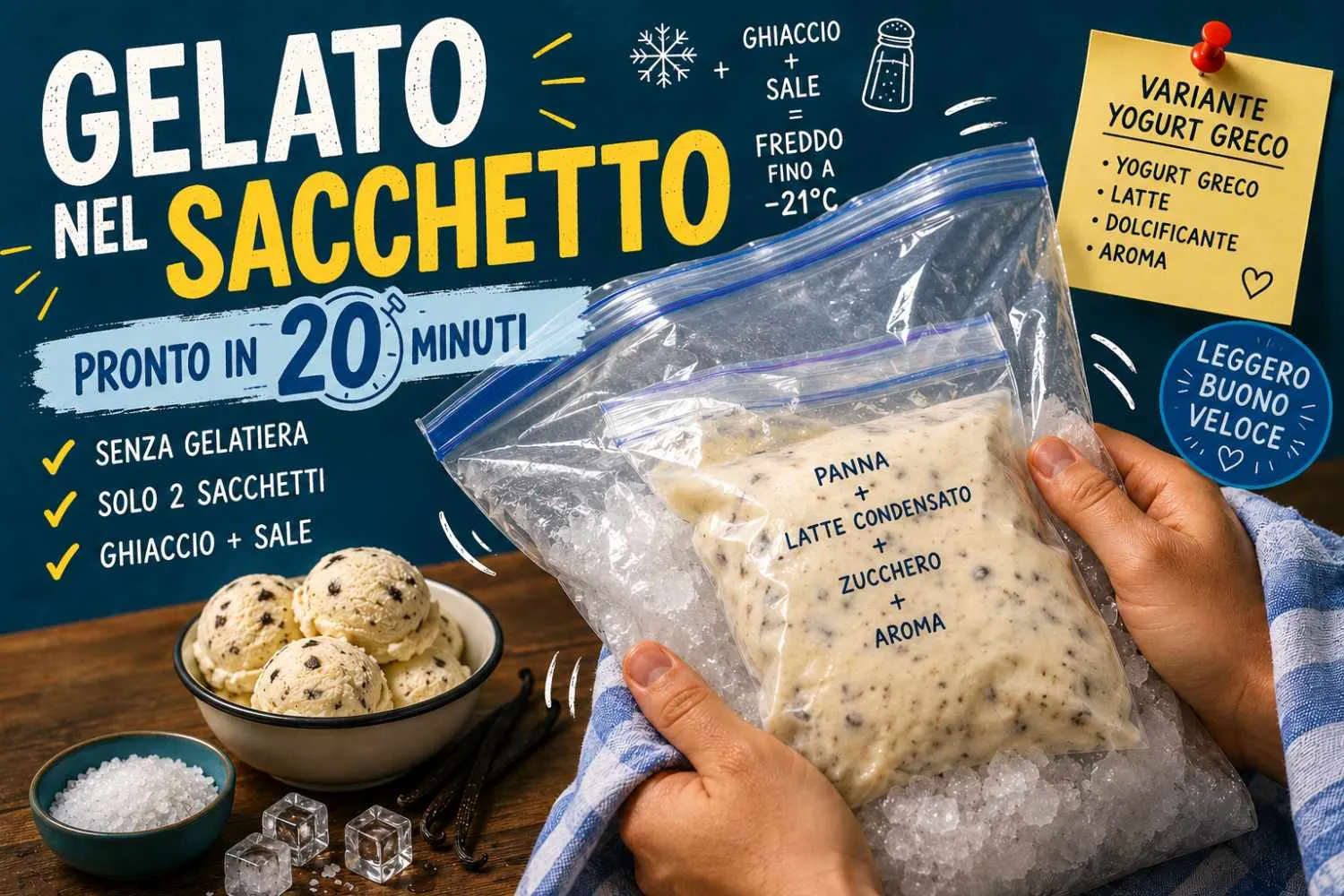 Gelato nel sacchetto, pronto in 20 minuti senza gelatiera: come funziona e perché