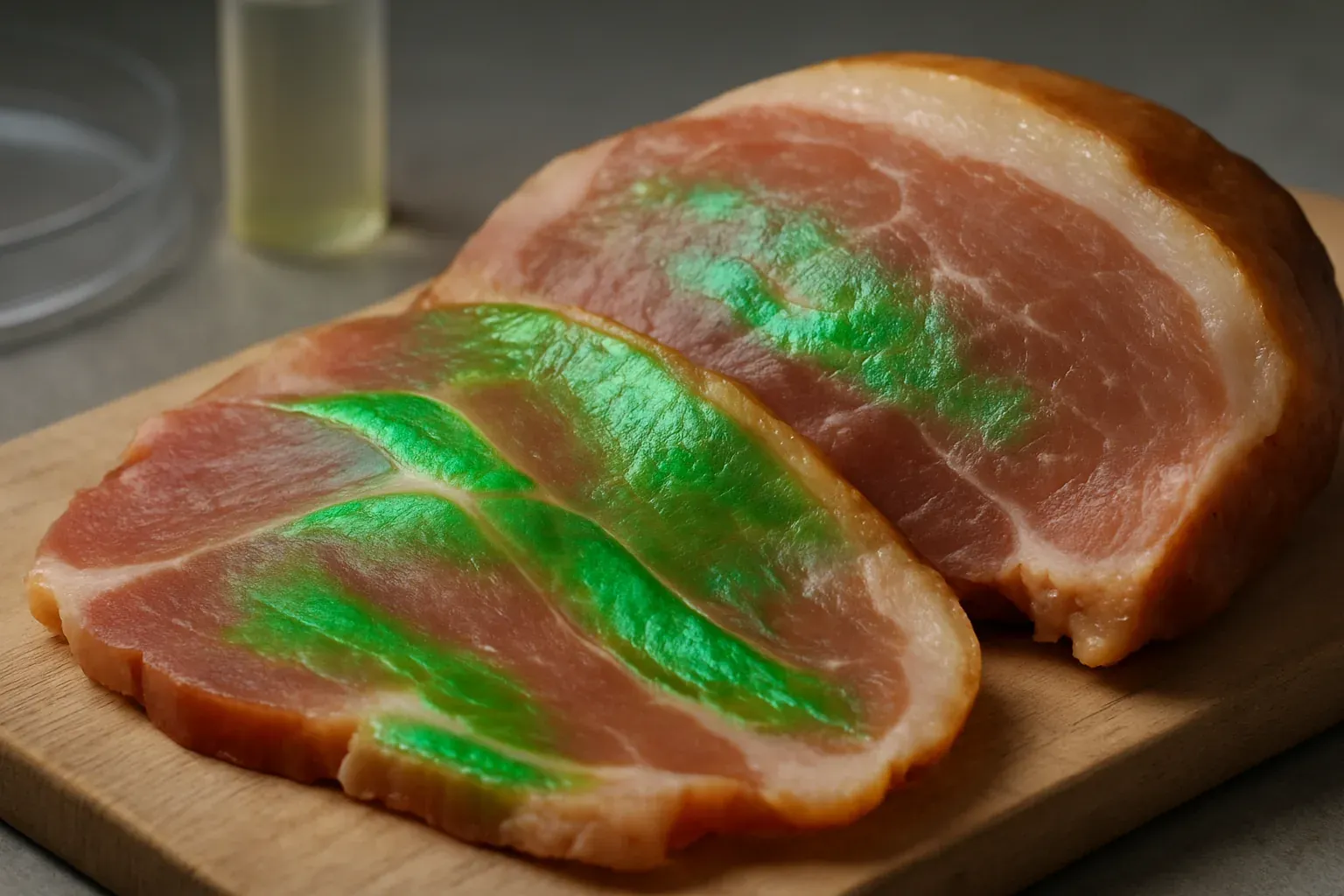 Prosciutto verde fluorescente: cause e sicurezza